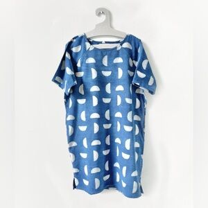 PO-EM Burrow Cocoon Dress in Setting Suns Indigo Hand Dyed Block Print